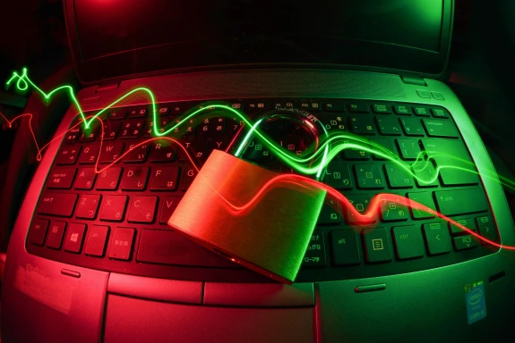 Open laptop on black background